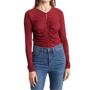 NWT BCBGeneration Ruched Long Sleeve Top. Burgundy. Large